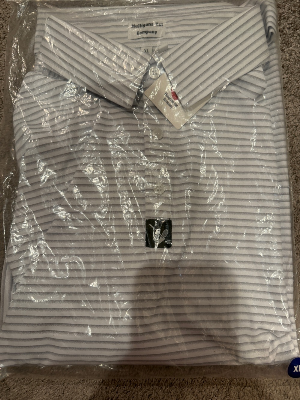Men's Light Gray Striped Polo - XL